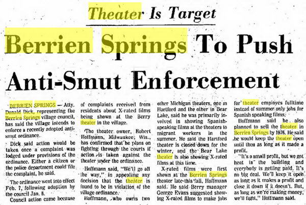 Berry Theatre - Feb 14 1975 Article On Porn (newer photo)